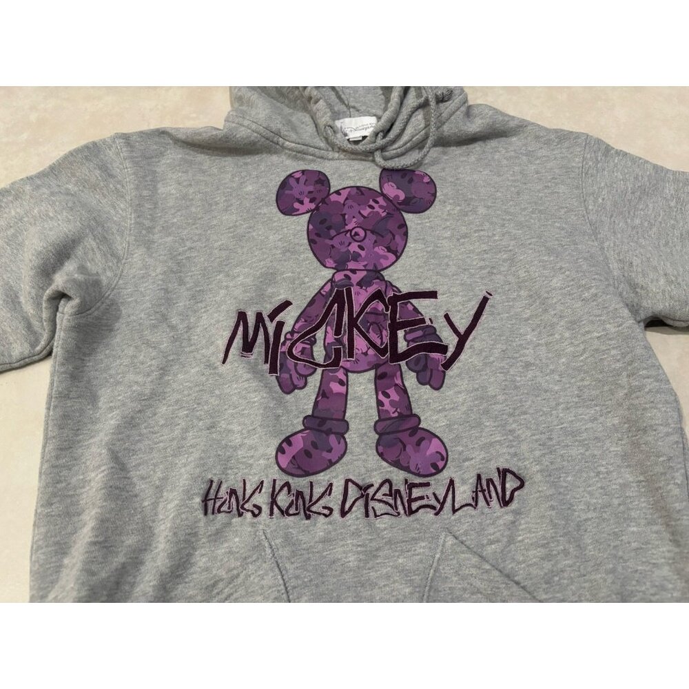 Disneyland Hong Kong Purple Mickey Mouse Gray Hoodie Pullover Size XS Women’s - Picture 2 of 12